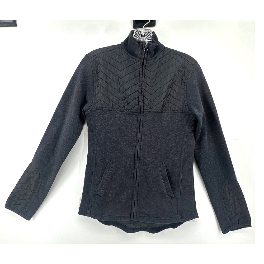 BKE Womens Full Zip Quilted Mixed Media Jacket Black Marled Small Active Cozy